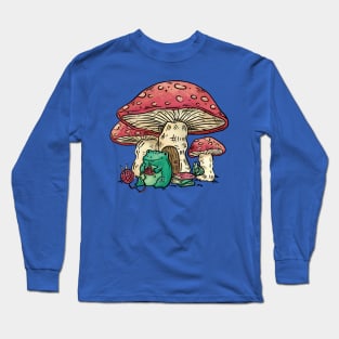 Cottagecore Aesthetic Mushrooms and Frog Cartoon Long Sleeve T-Shirt